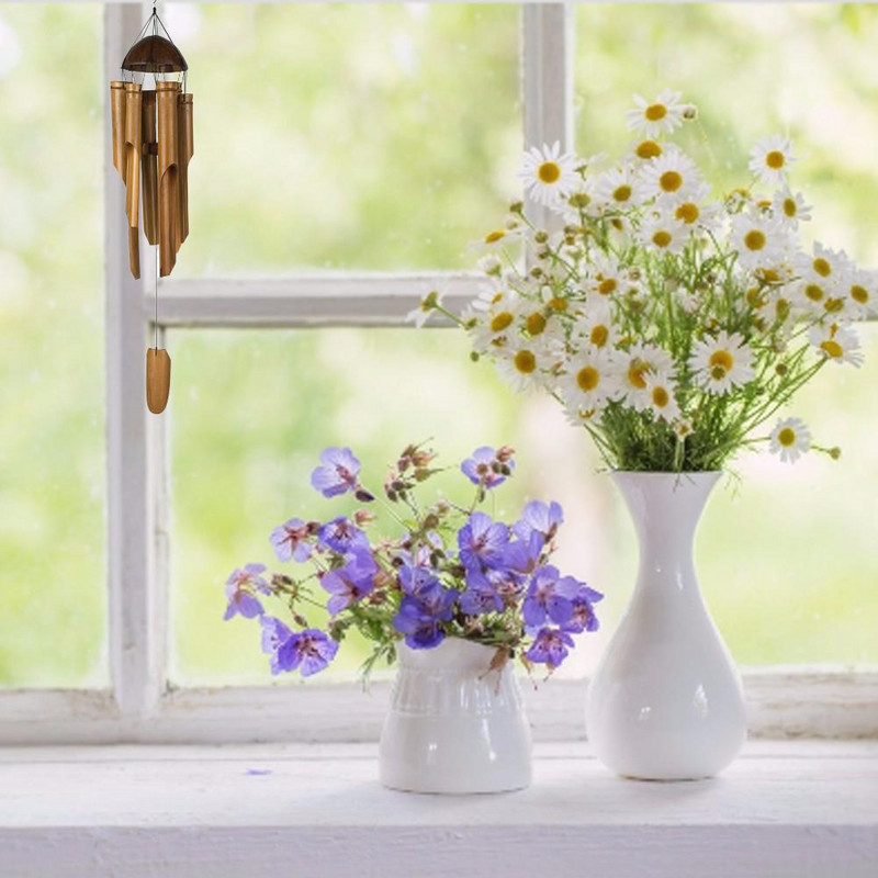 Clopoței de vânt din bambus, din lemn, realizat manual, pentru interior, în aer liber, agățat de perete, clopoței de vânt pentru cameră, decorațiuni pentru grădină, pentru agățat, clopoțel.