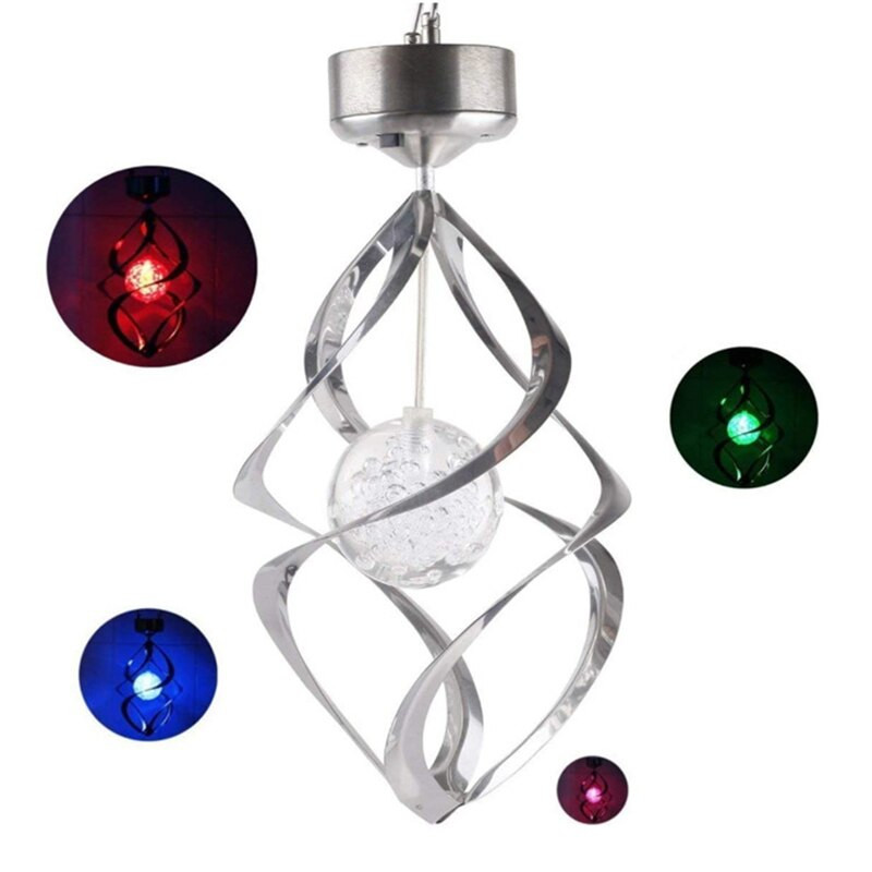 Saulės energija varomas vėjo varpelis LED spiralinio suktuko lempos spalva keičiasi pakabinama šviesa, lauko namų dekoro lempa Sodo amatų veja