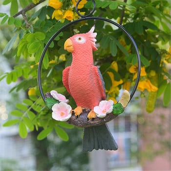 Paparot Statue Garden Decor Ring-Perching Bird Sculpture Paparot Sculpture on Metal Round Ring Decor for Patio Garden and Lawn