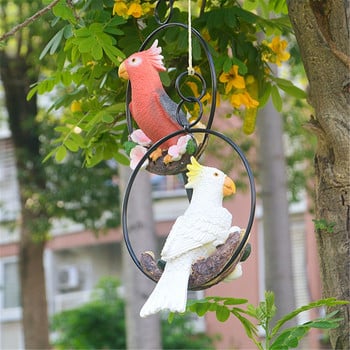 Paparot Statue Garden Decor Ring-Perching Bird Sculpture Paparot Sculpture on Metal Round Ring Decor for Patio Garden and Lawn