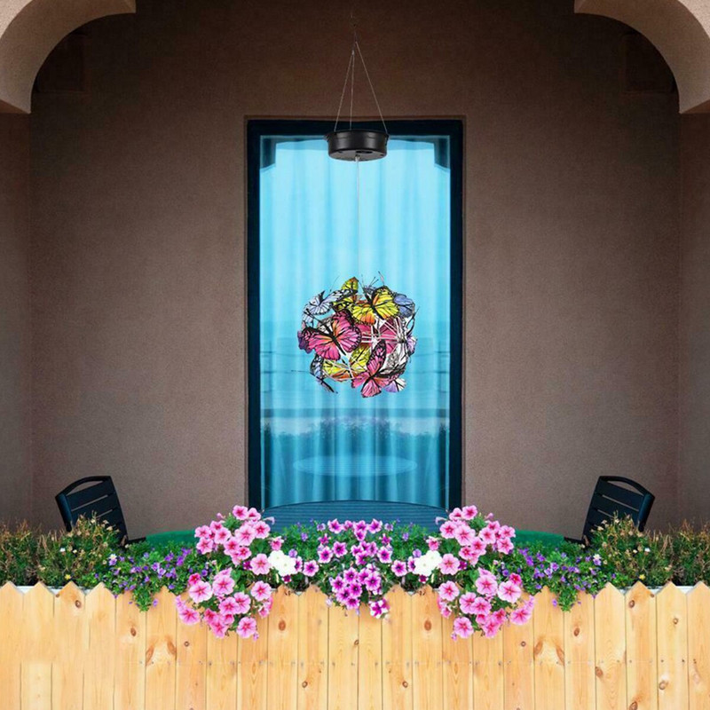 Соларна пеперудена светлина Водоустойчив Led висящ полилей Външна градина Цветна хортензия Осветление за градински пейзажен проход