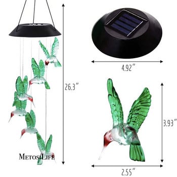 Hummingbird LED слънчеви вятърни камбанки Външна слънчева светлина с автоматична смяна на цвета за градинска декорация Подарък за домакинство