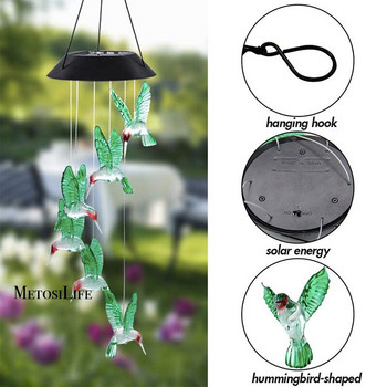 Hummingbird LED слънчеви вятърни камбанки Външна слънчева светлина с автоматична смяна на цвета за градинска декорация Подарък за домакинство