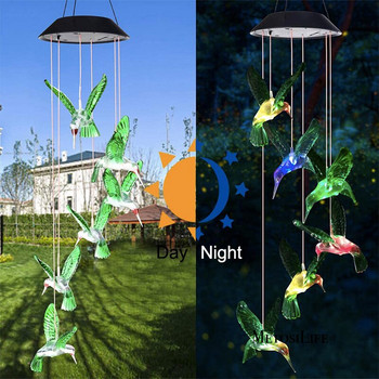 Hummingbird LED слънчеви вятърни камбанки Външна слънчева светлина с автоматична смяна на цвета за градинска декорация Подарък за домакинство