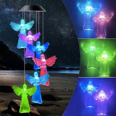 Hummingbird LED слънчеви вятърни камбанки Външна слънчева светлина с автоматична смяна на цвета за градинска декорация Подарък за домакинство