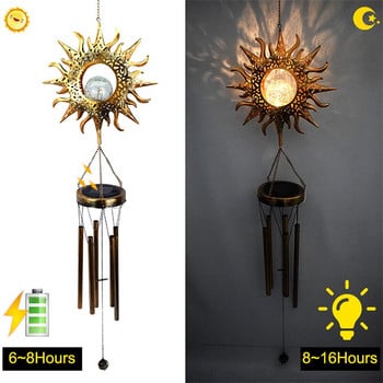 Wind Chimes Solar Lights Διακόσμηση κήπου Κρεμαστό ηλιακό φωτιστικό αιολικής καμπάνας με σχήμα ήλιου αστεριού για το σπίτι διακοσμητικό Φεστιβάλ