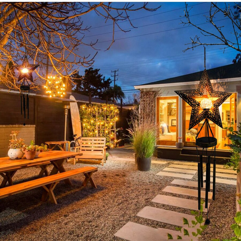 Vėjo varpeliai saulės šviestuvai Sodo puošmena Kabantis Eolijos varpas saulės lempa su mėnulio žvaigždės saulės forma, skirta namų šventei