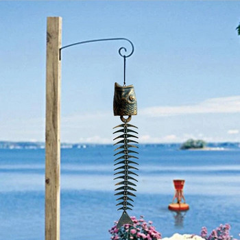 Fishbones Wind Chimes Ретро Fish Bone Wind Chimes Орнаменти Метални вятърни камбанки от ковано желязо Градина Всекидневна Балконски декор