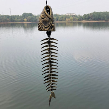 Fishbones Wind Chimes Ретро Fish Bone Wind Chimes Орнаменти Метални вятърни камбанки от ковано желязо Градина Всекидневна Балконски декор