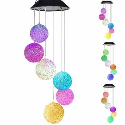 Solar Wind Chimes Outdoor Solar Lights Chimes Αδιάβροχο Κρυστάλλινο Μπαλάκι LED Κρεμαστό φωτιστικό για διακόσμηση εξωτερικού χώρου Φεστιβάλ Κήπου