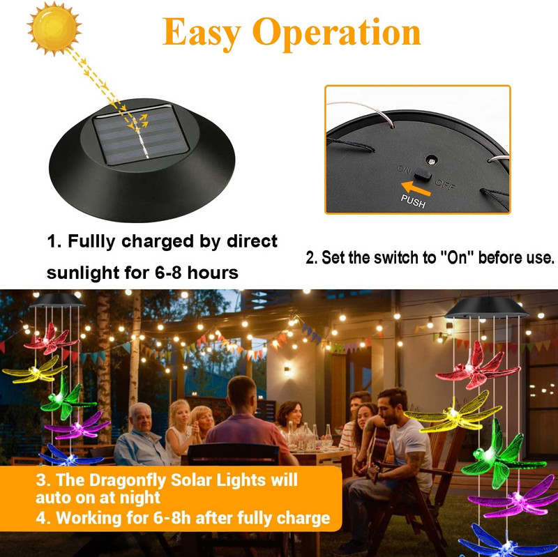 Solar Wind Chimes Outdoor Solar Lights Chimes Αδιάβροχο Κρυστάλλινο Μπαλάκι LED Κρεμαστό φωτιστικό για διακόσμηση εξωτερικού χώρου Φεστιβάλ Κήπου