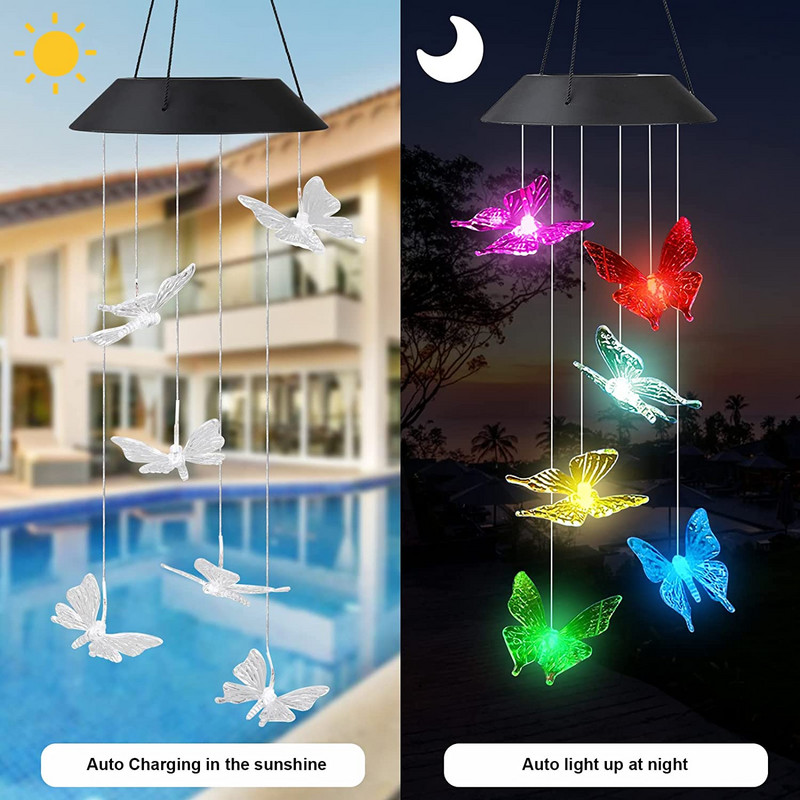 Solar Wind Chimes Outdoor Solar Lights Chimes Αδιάβροχο Κρυστάλλινο Μπαλάκι LED Κρεμαστό φωτιστικό για διακόσμηση εξωτερικού χώρου Φεστιβάλ Κήπου