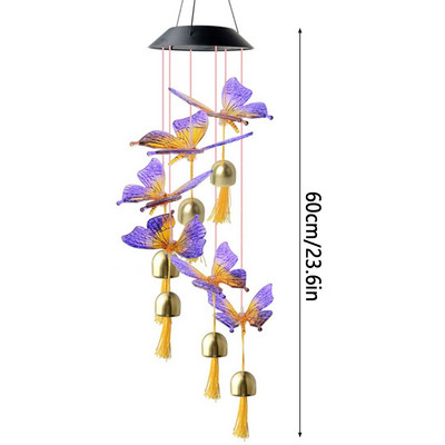 Butterfly Wind Chimes saulės lemputė IP65 vandeniui atspari LED vėjo varpelio lempa su varpelio sodo dekoro lempute namų kiemo balkonui