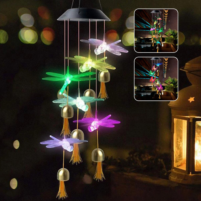 Butterfly Wind Chimes saulės lemputė IP65 vandeniui atspari LED vėjo varpelio lempa su varpelio sodo dekoro lempute namų kiemo balkonui
