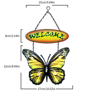Метална пеперуда Добре дошла табела Стенно изкуство Рустик 3D Пеперуда Стенен декор Висулка Великденски рисувани орнаменти за вътрешна външна градина