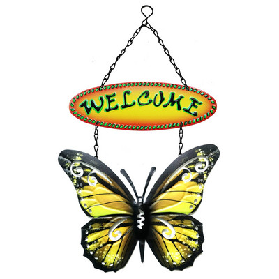 Metalinis drugelio pasveikinimo ženklas sienos menas Kaimiškas 3D drugelis sienos dekoro pakabukas Velykų dažyti papuošalai vidaus lauko sodui