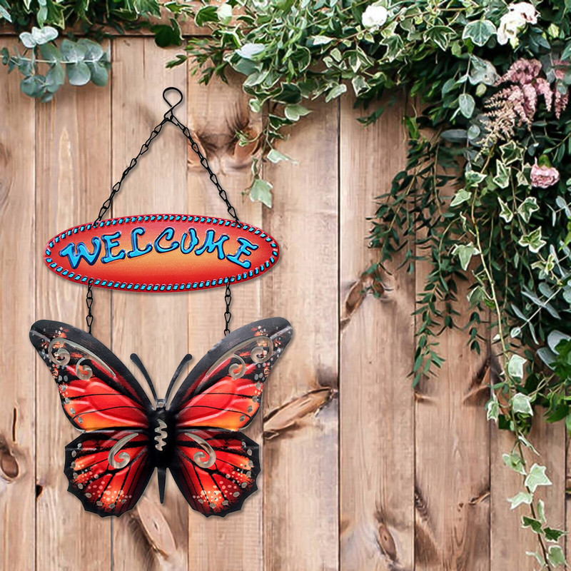 Metalinis drugelio pasveikinimo ženklas sienos menas Kaimiškas 3D drugelis sienos dekoro pakabukas Velykų dažyti papuošalai vidaus lauko sodui
