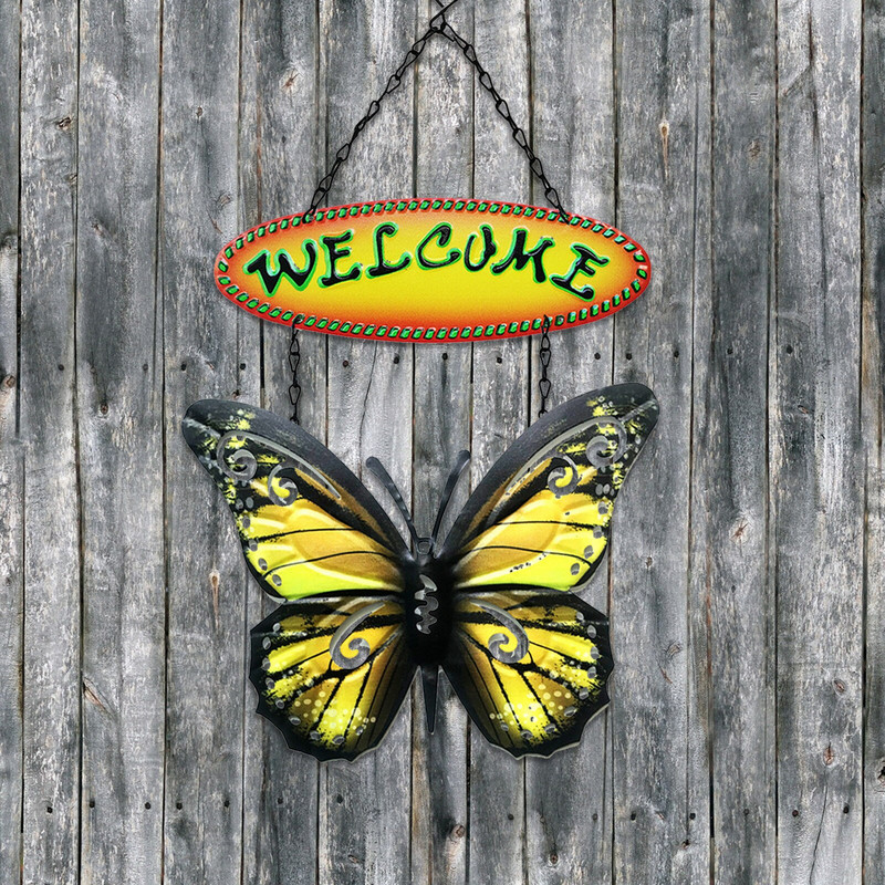 Metalinis drugelio pasveikinimo ženklas sienos menas Kaimiškas 3D drugelis sienos dekoro pakabukas Velykų dažyti papuošalai vidaus lauko sodui