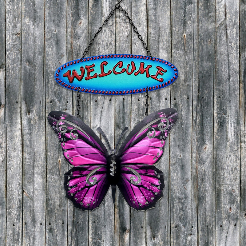 Metalinis drugelio pasveikinimo ženklas sienos menas Kaimiškas 3D drugelis sienos dekoro pakabukas Velykų dažyti papuošalai vidaus lauko sodui