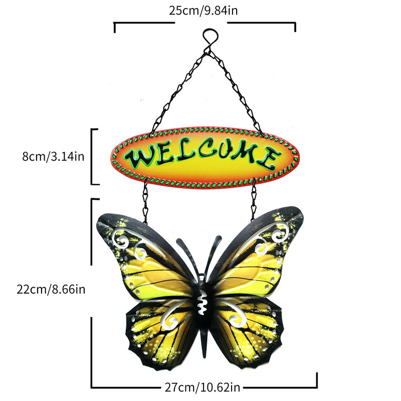 Metalinis drugelio pasveikinimo ženklas sienos menas Kaimiškas 3D drugelis sienos dekoro pakabukas Velykų dažyti papuošalai vidaus lauko sodui