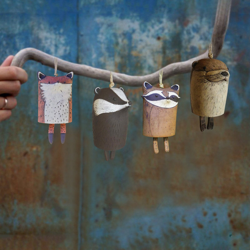 Lauko sodo derva vėjo varpeliai Gyvūnai Papuošalai Pelėda Lapė Meškėnas Ežiukas Sodo puošmena Japonijos Bohemijos namų dekoro dovana