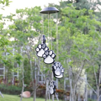 Paw Prints Solar Wind Chime Соларно захранван домашен любимец Paw Print LED Solar Wind Chime Градинска декорация Подаръци за рожден ден за любителите на кучета