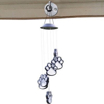 Paw Prints Solar Wind Chime Соларно захранван домашен любимец Paw Print LED Solar Wind Chime Градинска декорация Подаръци за рожден ден за любителите на кучета