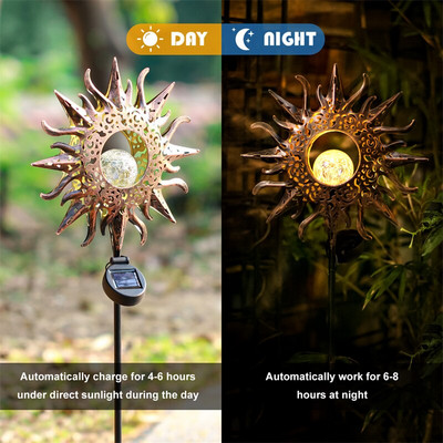 LED слънчеви светлини Външна градинска декорация Лунна слънчева колова светлина Водоустойчива градинска лампа Крак стъклена топка за дворна морава Вътрешен двор