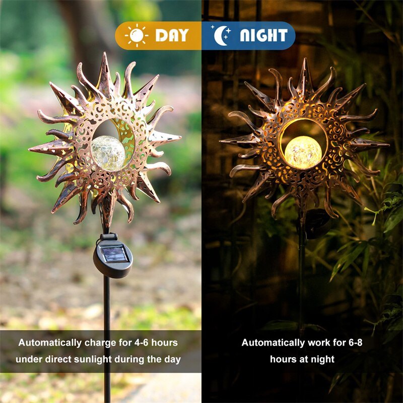 LED слънчеви светлини Външна градинска декорация Лунна слънчева колова светлина Водоустойчива градинска лампа Крак стъклена топка за дворна морава Вътрешен двор