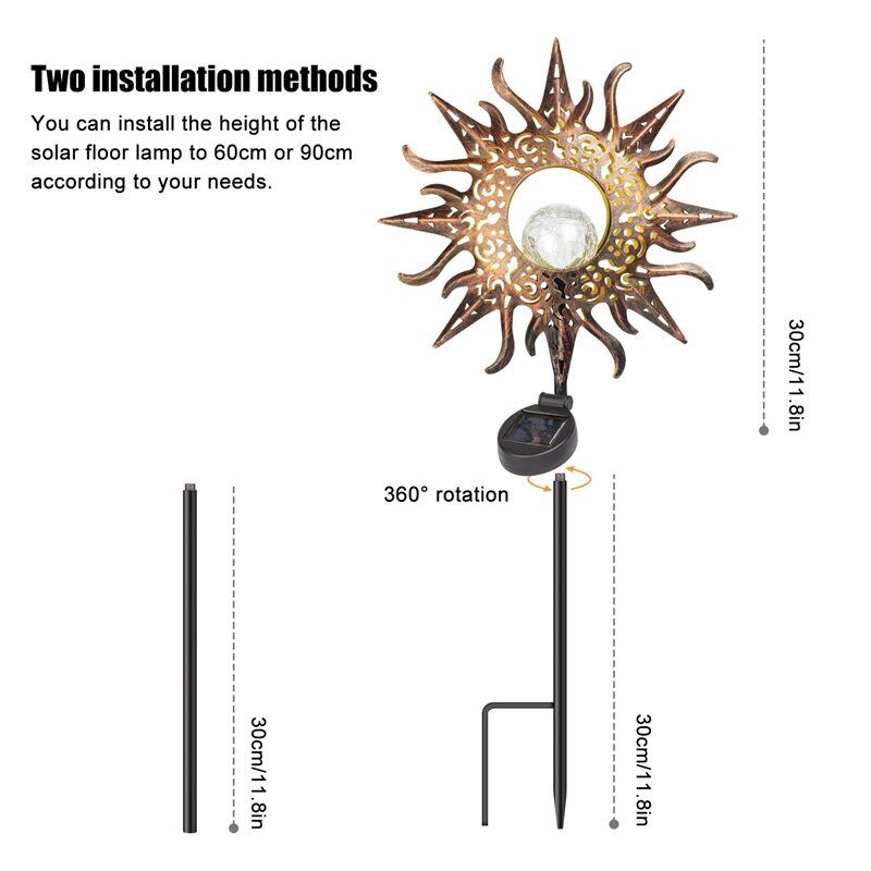 LED слънчеви светлини Външна градинска декорация Лунна слънчева колова светлина Водоустойчива градинска лампа Крак стъклена топка за дворна морава Вътрешен двор