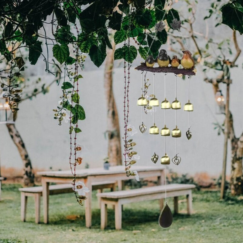 Clopoței de vânt cu mai multe clopote de păsări de grădină pentru clopoței de vânt elegant, liniștit, melodic, decor profund în tonuri, rezistente la rugină, clopoței de vânt memorial