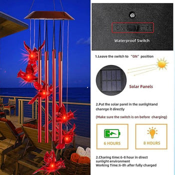 Αναβάθμιση LED Solar Wind Chime Lamp Hummingbird Wind Chime Lamp Κρεμαστό Διακοσμητικό φωτιστικό Wind Chime Λάμπα αλλαγής χρώματος Ηλιακό φωτιστικό