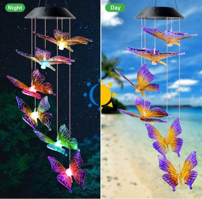 Atnaujinkite LED saulės vėjo varpelio lempą Hummingbird vėjo varpelio lempos pakabinamos vėjo varpelio dekoratyvinės lempos spalvos keitimo lempa Saulės lempa