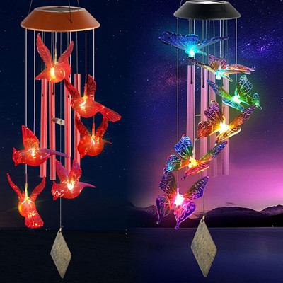 Надстройка на LED слънчева лампа с камбанка Hummingbird Wind Chime Лампа с висулка Wind Chime Декоративна лампа Лампа за смяна на цвета Соларна лампа