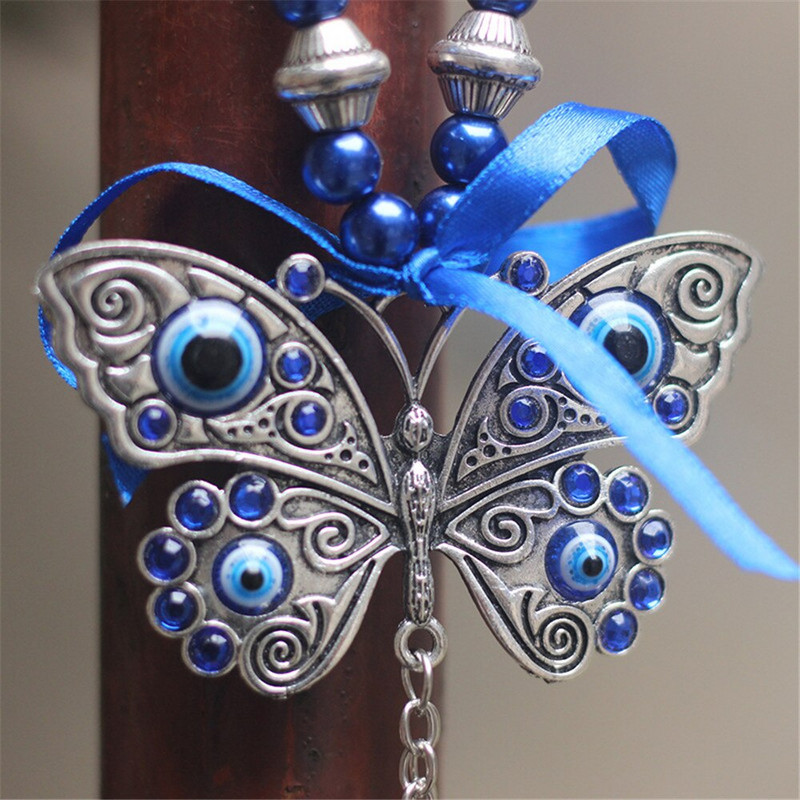 Turkiškas mėlynakis drugelis pakabukas demonas musulmonas stiklo lydinio karoliukai automobilio puošmena Velnio akies sienų apmušalai namų papuošalai