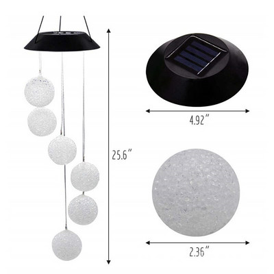 Saulės spalvą keičiantis pakabinamas šviestuvas Spalvingas vėjo varpelio lauko lempa Dekoratyvinis vandeniui atsparus vėjo varpo apšvietimas sodo saulės lempai