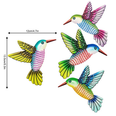 4 pakuotės metalo kolibrio sienų meno dekoro paukščių amatų sienų meno skulptūra sodo tvorai, kiemui, terasai, miegamajam, svetainei