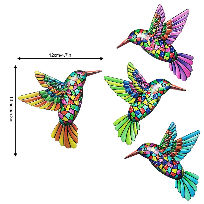 4 pakuotės metalo kolibrio sienų meno dekoro paukščių amatų sienų meno skulptūra sodo tvorai, kiemui, terasai, miegamajam, svetainei