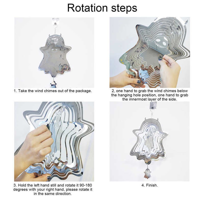 Helovino vaiduoklių vėjo varpeliai nerūdijančio plieno vėjo varpas 3D vaiduoklių vėjo suktukai pakabukas Helovino dekoras sodo kiemui