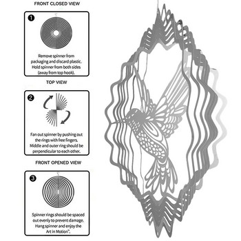 3D Wind Spinner Големи колибри Вятърни камбанки Метални висящи вятърни скулптури Градинска спирала Уловители на вятър за градински декор