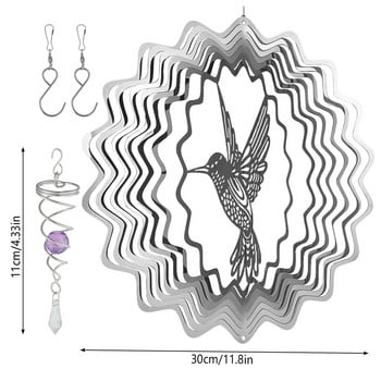 3D Wind Spinner Големи колибри Вятърни камбанки Метални висящи вятърни скулптури Градинска спирала Уловители на вятър за градински декор
