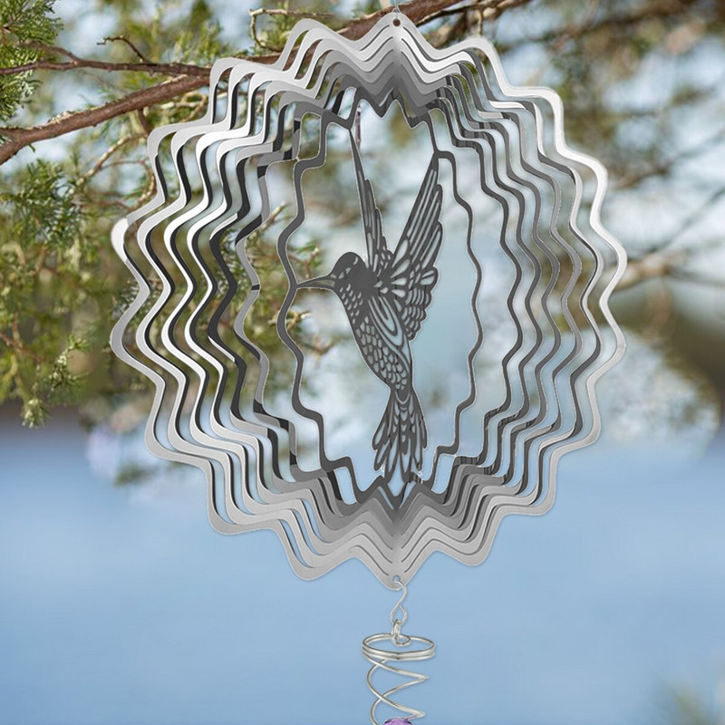 3D vrtača za vjetar, veliki kolibri, zvončići za vjetar, metalne viseće skulpture od vjetra, vrtne spiralne hvatače za vjetar za uređenje vrta