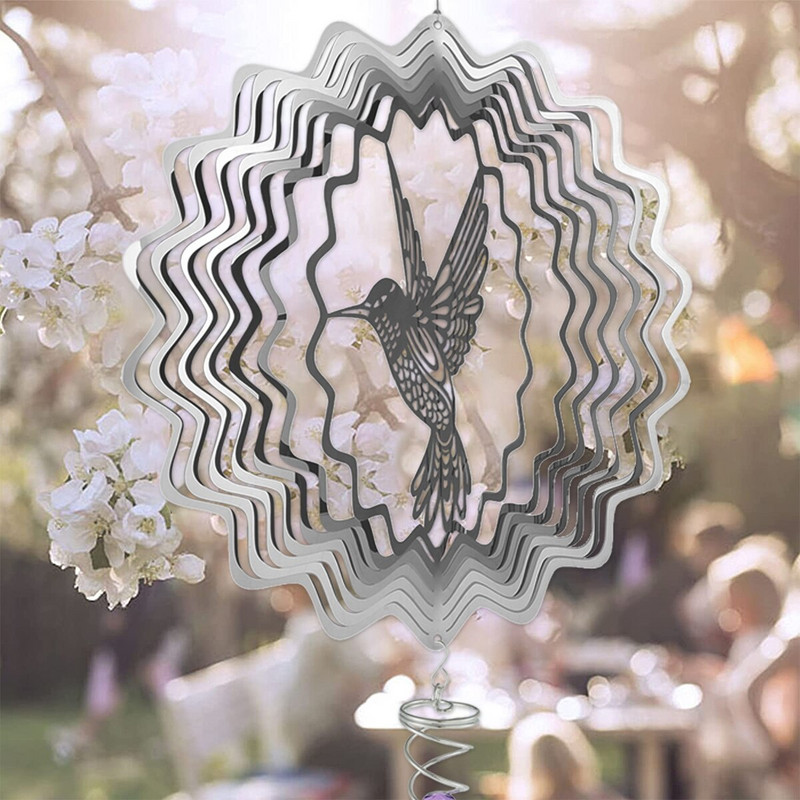 3D vrtača za vjetar, veliki kolibri, zvončići za vjetar, metalne viseće skulpture od vjetra, vrtne spiralne hvatače za vjetar za uređenje vrta