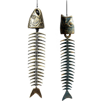 Fishbones Wind Chimes Ретро Fish Bone Wind Chimes Орнаменти Метални вятърни камбанки от ковано желязо Градина Всекидневна Балконски декор