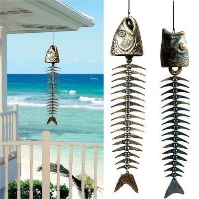 Fishbones szélcsengő Retro halcsont szélcsengő Díszek fém kovácsoltvas szélcsengő Kert Nappali Erkély dekoráció