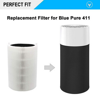 Резервен филтър, съвместим с аксесоари за пречистватели на въздух Blueair Blue Pure 411, филтри за частици и активен въглен