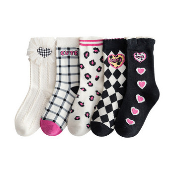 Комплект от 5 броя чорапи за момичета с бродерия