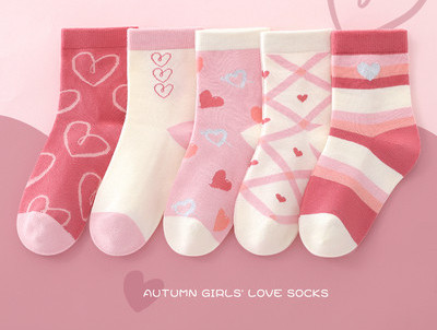 Set of five children`s socks for girls