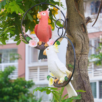 Κρεμάστε παπαγάλο άγαλμα παπαγάλου αγάλματα κήπου Γλυπτό Ρητίνη πουλί Διακόσμηση βεράντας με μεγάλη λεπτομέρεια και διακοσμητικό δέντρο εξωτερικού χώρου