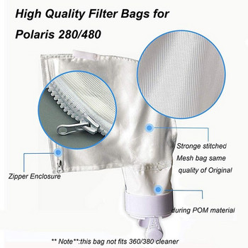 Αντικατάσταση τσάντας 3 τεμαχίων με φερμουάρ Ταιριάζει για τσάντες καθαρισμού πισίνας Polaris 280.480 φίλτρου για όλες τις χρήσεις